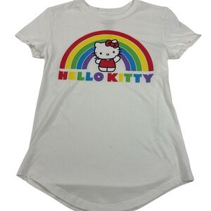 Hello Kitty Shirt Women XS White Sanrio Rainbow Graphic Print Bio World Tee